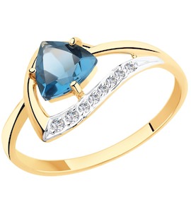 Кольцо из золота с синим топазом и фианитами 51-310-00283-2