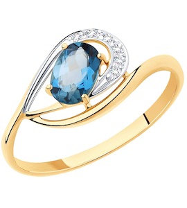 Кольцо из золота с синим топазом и фианитами 51-310-00304-2