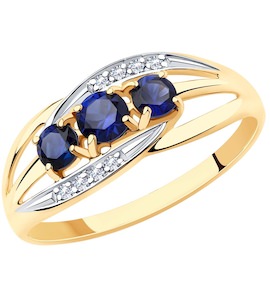Кольцо из золота с синими корундами (синт.) и фианитами 51-310-00342-1