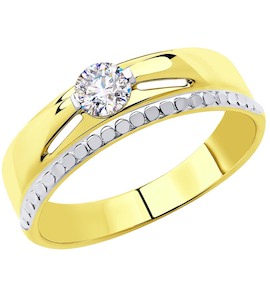 Кольцо из желтого золота с алмазной гранью с фианитом 53-110-00646-1