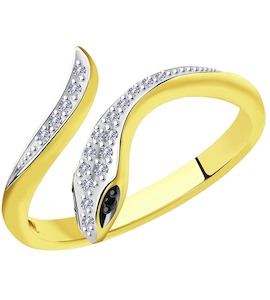 Кольцо из желтого золота с бриллиантами и черными облагороженными бриллиантами 7010066-2