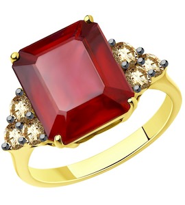 Кольцо из желтого золота с бриллиантами и рубином 9019015