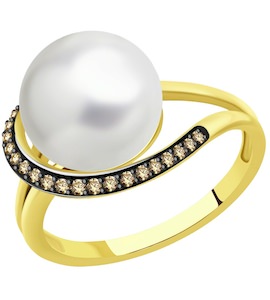 Кольцо из желтого золота с бриллиантами и жемчугом 9019030