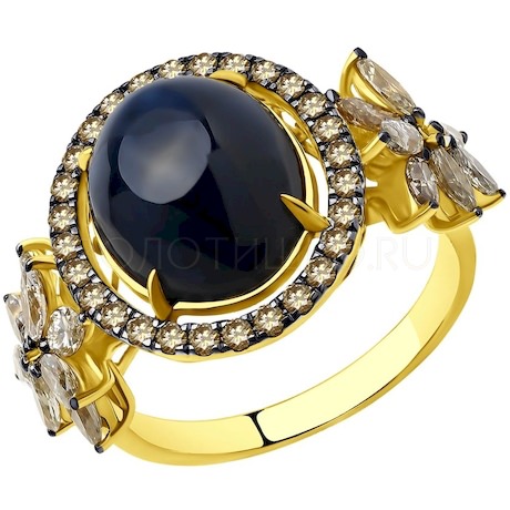 Кольцо из желтого золота с бриллиантами и сапфиром 9019045