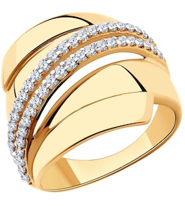 Кольцо из золочёного серебра с фианитами 93-110-00425-1