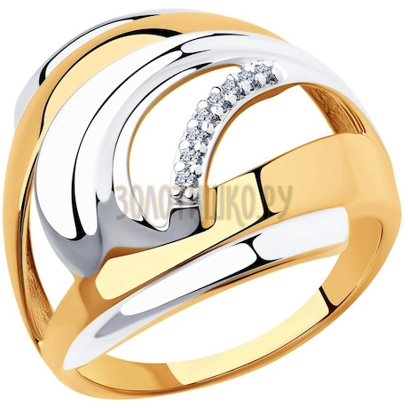 Кольцо из золочёного серебра с фианитами 93-110-00427-1