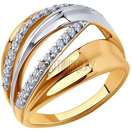 Кольцо из золочёного серебра с фианитами 93-110-00493-1