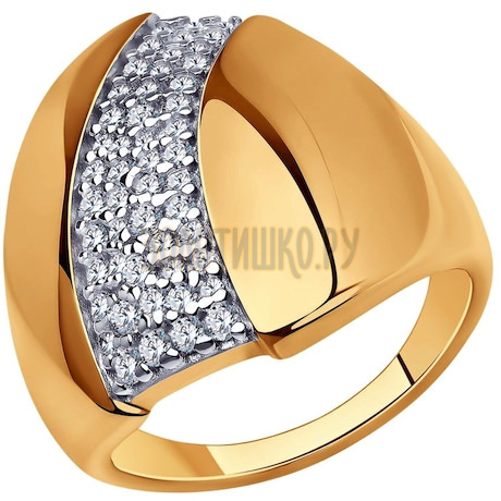 Кольцо из золочёного серебра с фианитами 93-110-00676-1