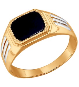 Кольцо из золота с родированием с ониксом 016451-4