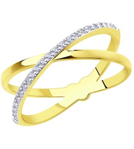 Кольцо из желтого золота с родированием с фианитами 018573-2
