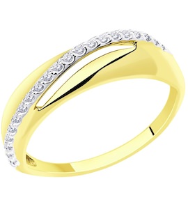 Кольцо из желтого золота с родированием с фианитами 018613-2