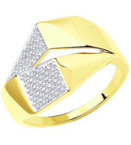 Кольцо из желтого золота с родированием с фианитами 018675-2