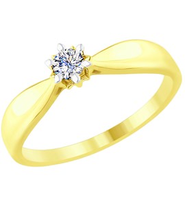 Кольцо из желтого золота с родированием с бриллиантом 1011673-2