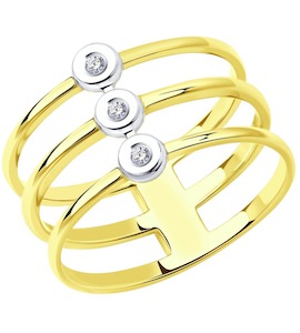 Кольцо из желтого золота с родированием с бриллиантами 1012082-2