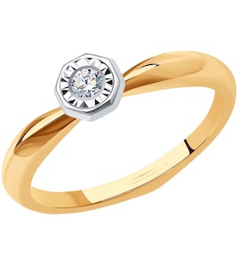 Кольцо из комбинированного золота с родированием с бриллиантом 1012179