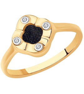 Кольцо из золота с бриллиантами и авантюрином 1012205