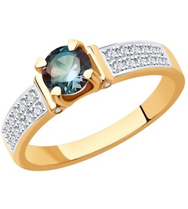 Кольцо из золота с родированием с бриллиантами и александритом 6014173