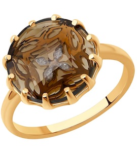 Кольцо из золота с бриллиантами и раухтопазом 6014199