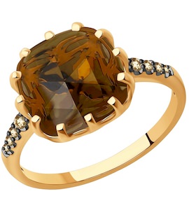 Кольцо из золота с бриллиантами и раухтопазом 6014202