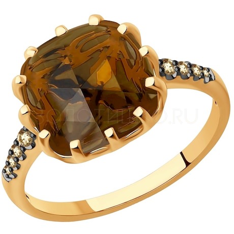 Кольцо из золота с бриллиантами и раухтопазом 6014202