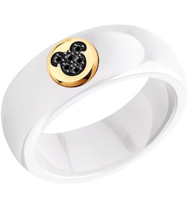 Кольцо из золота с черными облагороженными бриллиантами и керамической вставкой 6015092
