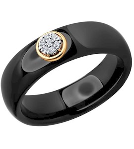 Кольцо из золота с родированием с бриллиантами и керамической вставкой 6015106