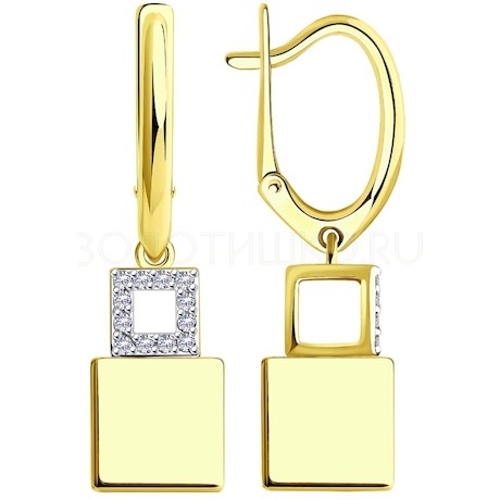 Серьги из желтого золота с родированием с бриллиантами и керамическими вставками 6025145