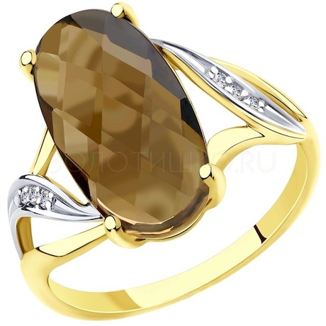 Кольцо из желтого золота с родированием с раухтопазом и фианитами 716057-2