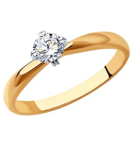 Кольцо из комбинированного золота с родированием с бриллиантом 9010067-36