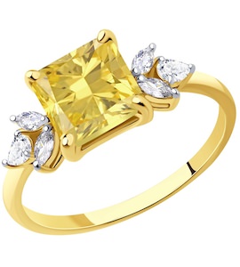 Кольцо из желтого золота с кварцем и Swarovski Zirconia 716633-2