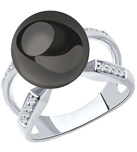 Кольцо из белого золота с бриллиантами и жемчугом 8010076-3