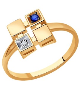 Кольцо из комбинированного золота с бриллиантом и сапфиром 2011229