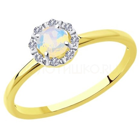 Кольцо из желтого золота с бриллиантами и опалом 6014167-2
