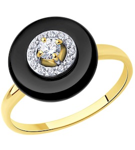 Кольцо из желтого золота с агатом и фианитами 716564-2