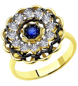 Кольцо из комбинированного золота с бриллиантами и сапфиром 2011163-2