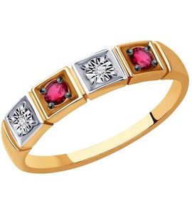 Кольцо из комбинированного золота с бриллиантами и рубинами 4010690
