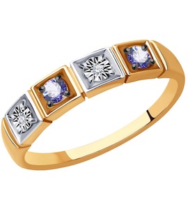 Кольцо из комбинированного золота с бриллиантами и танзанитами 6014246