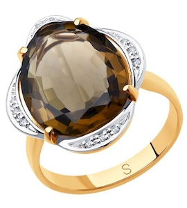 Кольцо из золота с бриллиантами и раухтопазом 6014274