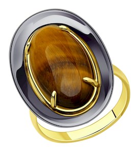 Кольцо из золочёного серебра с тигровым глазом 83010117