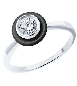 Кольцо из серебра с керамической вставкой и фианитом 94013755