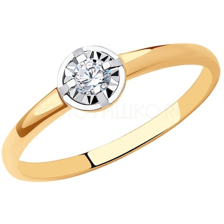 Кольцо из комбинированного золота с фианитом 019235