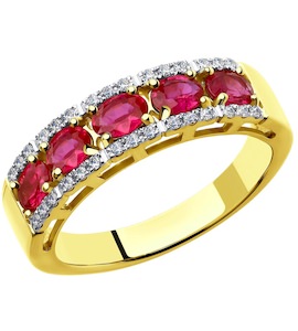Кольцо из желтого золота с бриллиантами и рубинами 4010605-2