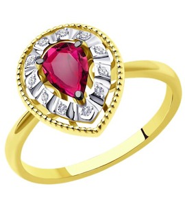 Кольцо из желтого золота с бриллиантами и рубином 53-210-01079-2