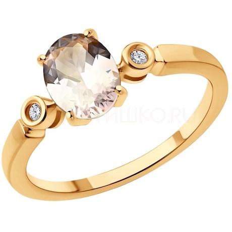Кольцо из золота с бриллиантами и морганитом 6014305