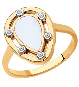Кольцо из золочёного серебра с фианитами и эмалью 93-110-01592-1