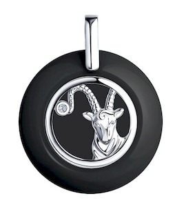 Подвеска из серебра с керамической вставкой и фианитом. Знак зодиака Козерог 94-130-01259-1
