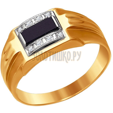 Золотое кольцо с ониксом 010952
