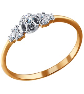 Помолвочное кольцо из комбинированного золота с фианитами 011748