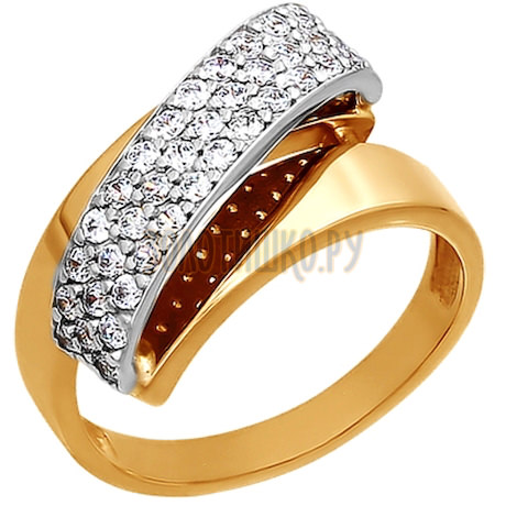 Кольцо из комбинированного золота с фианитами 014075