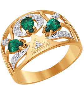 Кольцо из золота с зелеными фианитами 015409